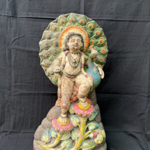 Divine 19 Inch Lord Kartikey on Peacock – Majestic Terracotta Idol | Handcrafted Clay Golu Doll for Auspicious Decor