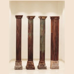 Premium Solid Wood Pillar Set with 3 Round & 1 Half Pillar | Elegant Handcrafted Decorative Columns for Home Décor