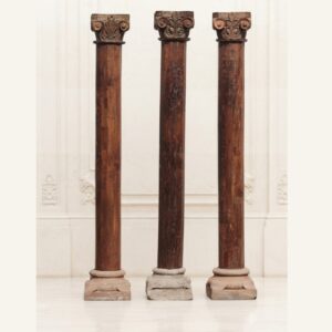 Majestic Set of 3 Handcrafted 8.6 Feet Long Teak Wood Pillars – Luxury Wooden Architectural Columns