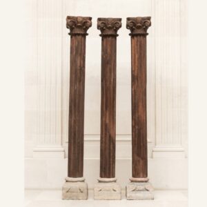 Majestic Set of 3 Handcrafted 7.8 Feet Long Teak Wood Pillars – Luxury Wooden Architectural Columns
