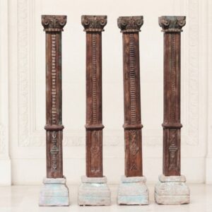 Premium Set of 4 Handcrafted 7.5 Feet Long Solid Teak Wood Pillars – Durable & Timeless Architectural Columns