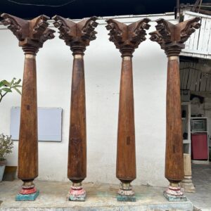 9 feet Indian Satin Wood Chettinad Pillars | Wooden traditional Columns Set of 4