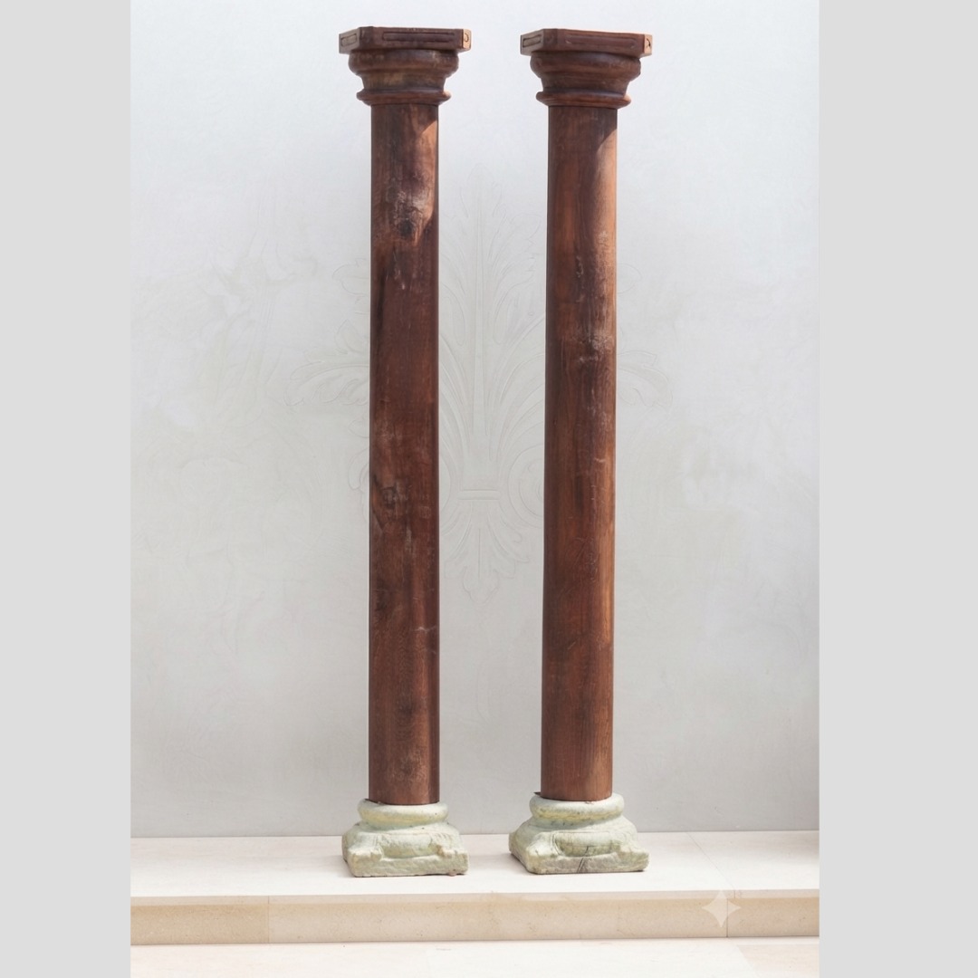 Premium Solid Teak Wood Columns Set of 2 – Timeless Handcrafted Decorative Pillars