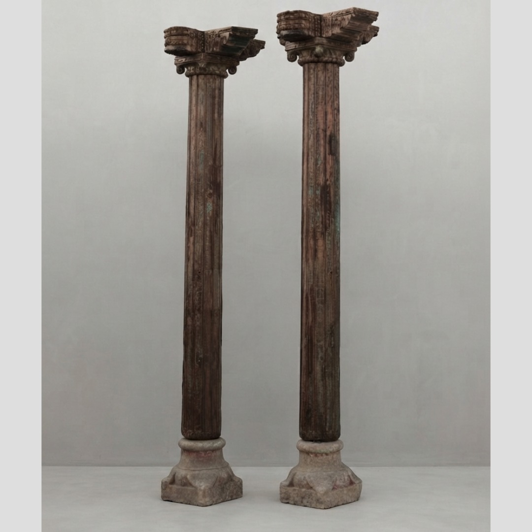 Premium Solid 9 Feet Teak Wood Columns Set of 2 – Handcrafted Decorative Wooden Pillars for Home Décor