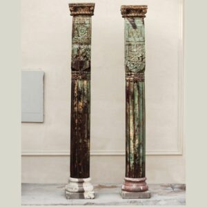 Premium Solid 7 Feet Teak Wood Columns Set of 2 – Handcrafted Decorative Wooden Pillars for Home Décor