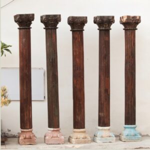 Premium Solid Teak Wood Columns Set of 5 – Handcrafted Decorative Wooden Pillars for Home Décor