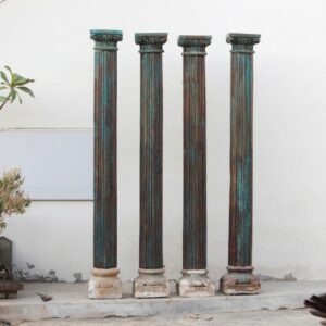 Premium 7.5 Ft Solid Teak Wood Columns Set of 4 – Handcrafted Decorative Wooden Pillars for Home Décor